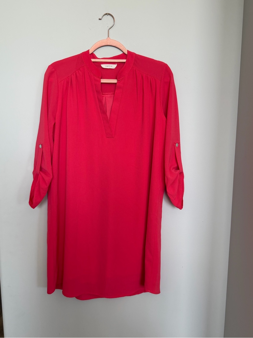entro Salmon Split-Neck Roll-Sleeve Tunic